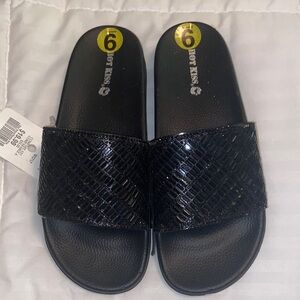 Black Slide Sandals with Textured Strap